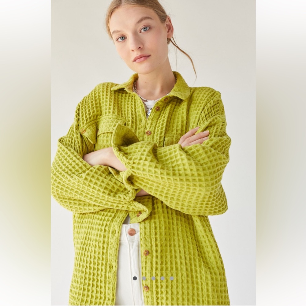 BDG Chartreuse Waffle Knit Shirt Jacket